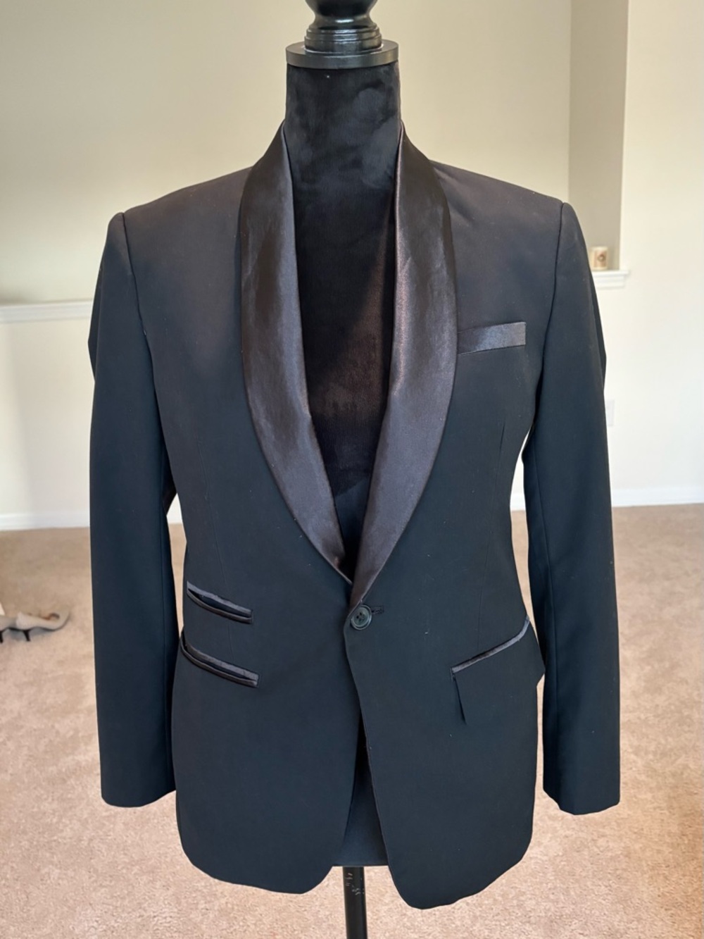 Black Satin Lapel Women's Blazer